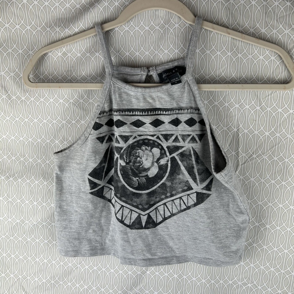 Kendall & Kylie Cropped‎ Tank Top Women's Medium Boho Aztec Rose Gray Y2K